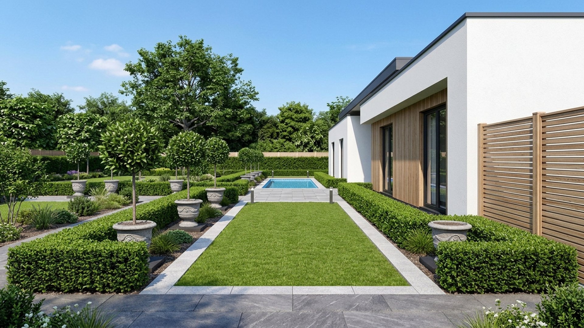 Formal Home Designs design concept visualisation photo modern home and garden landscaping. Images Created by www.future-home.shop