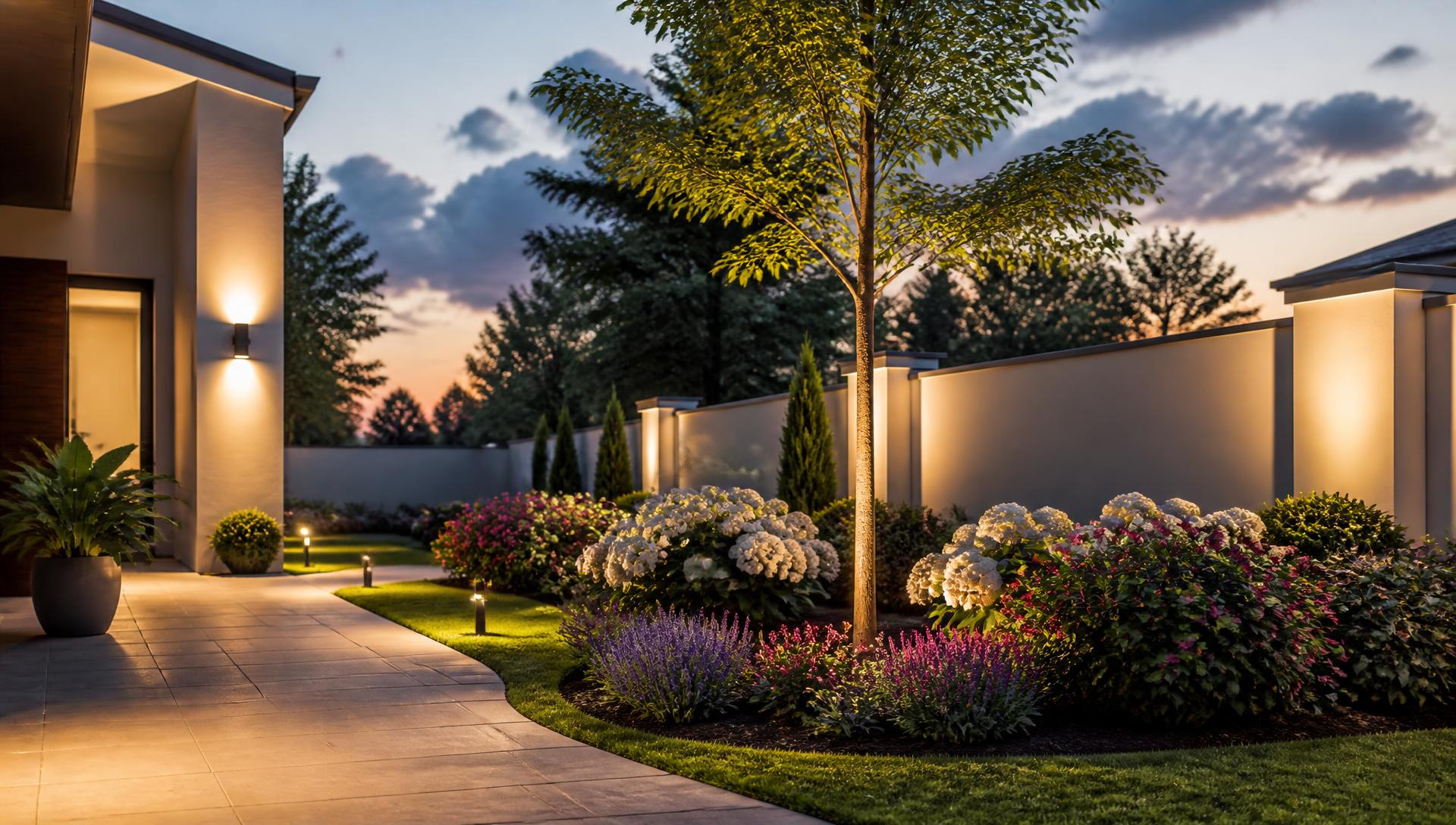 Modern Kerb Appeal with Structured Garden front yard landscaping concept Right Side Property View Clipped hedge bands, a single feature. Images Created by www.future-home.shop