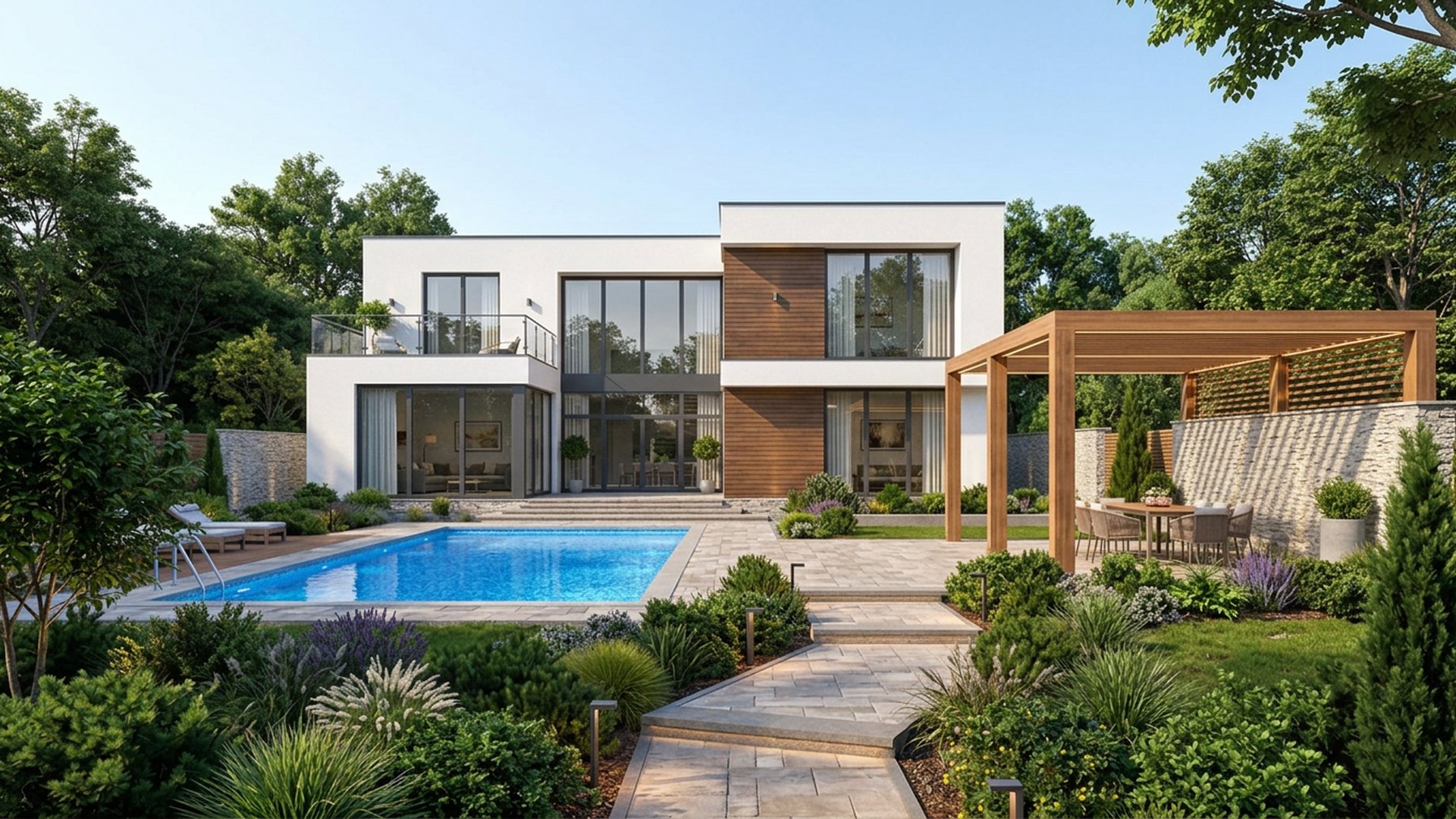 Full Future Home Lighting design concept visualisation photo modern home and garden. Images Created by www.future-home.shop