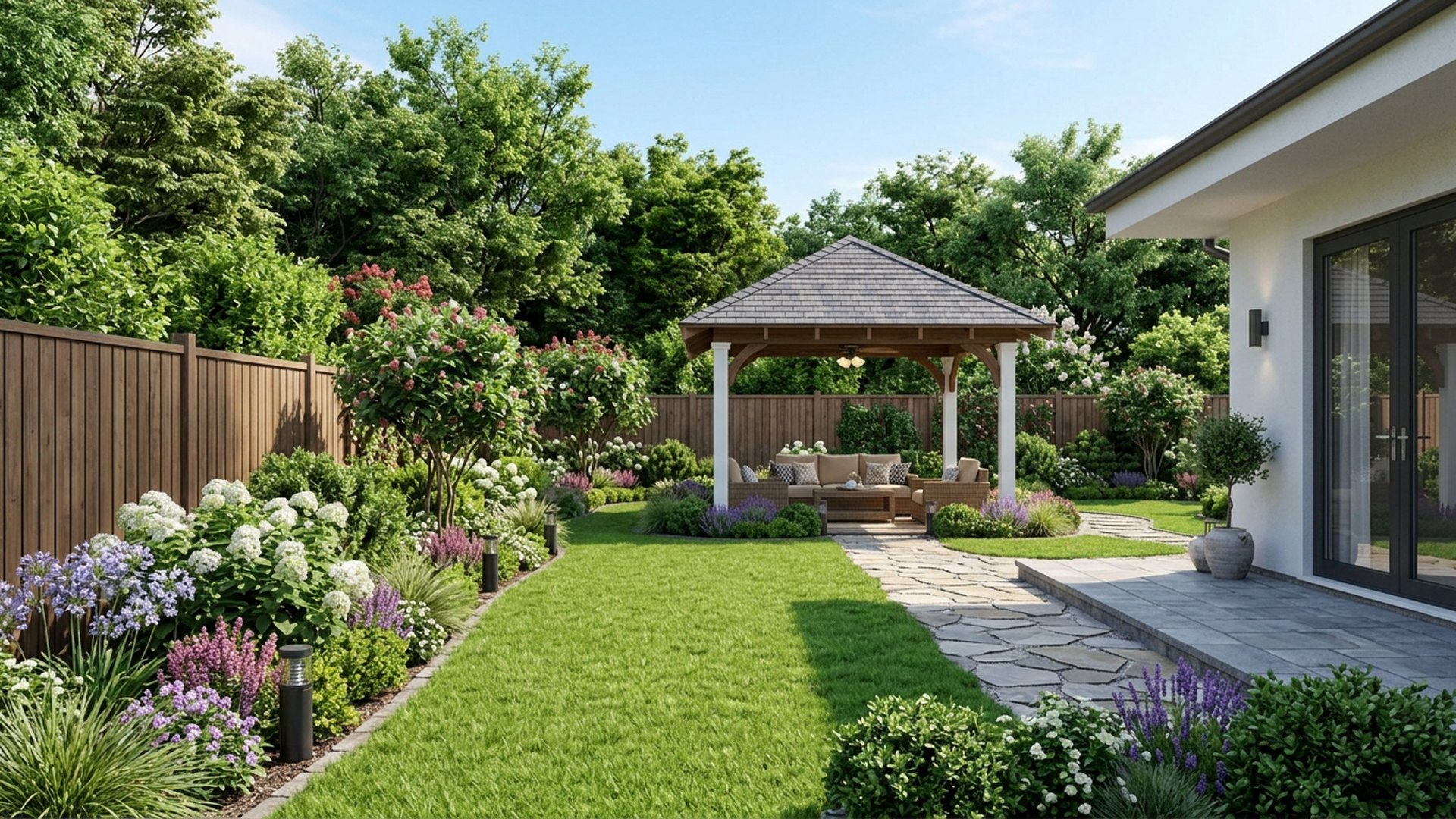 Gazebo Garden Designs design concept visualisation photo modern home and garden landscaping. Images Created by www.future-home.shop