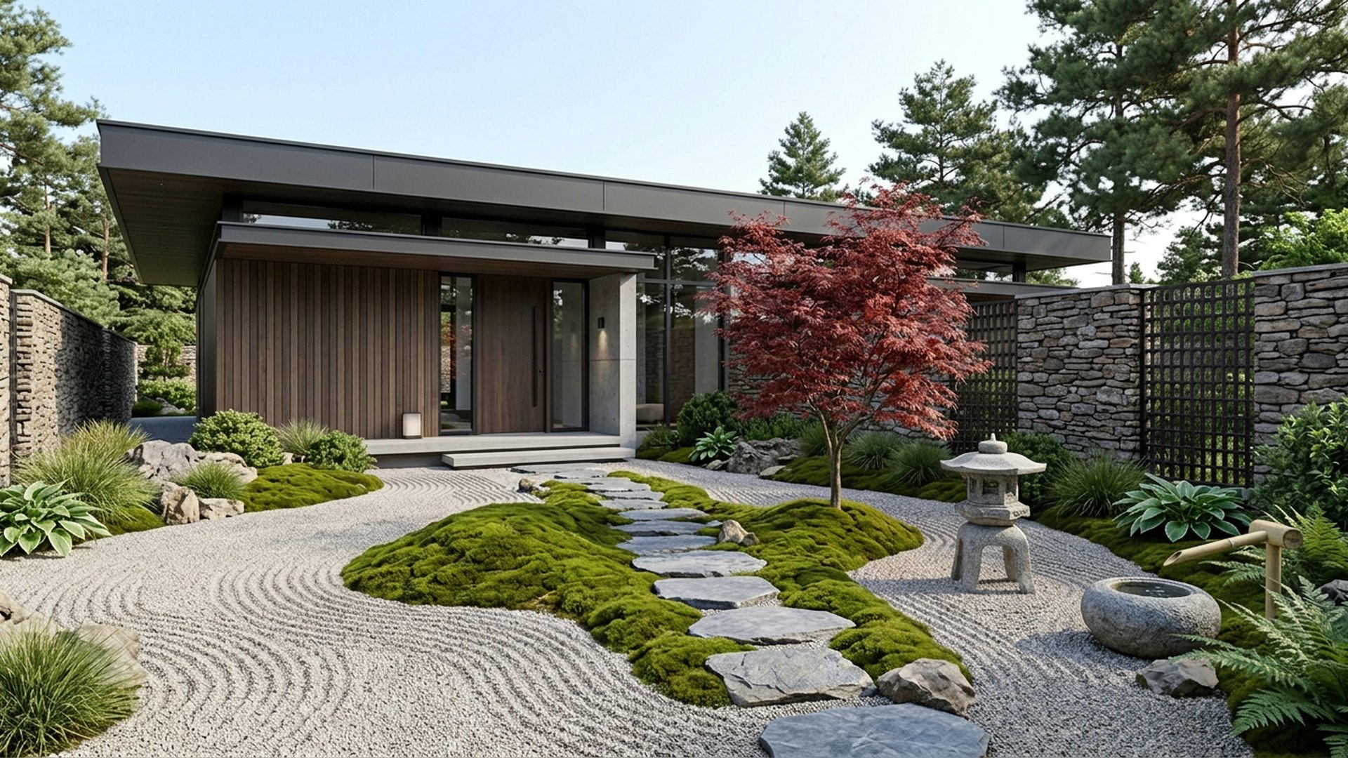 Japanese Garden Designs design concept visualisation photo modern home and garden landscaping. Images Created by www.future-home.shop