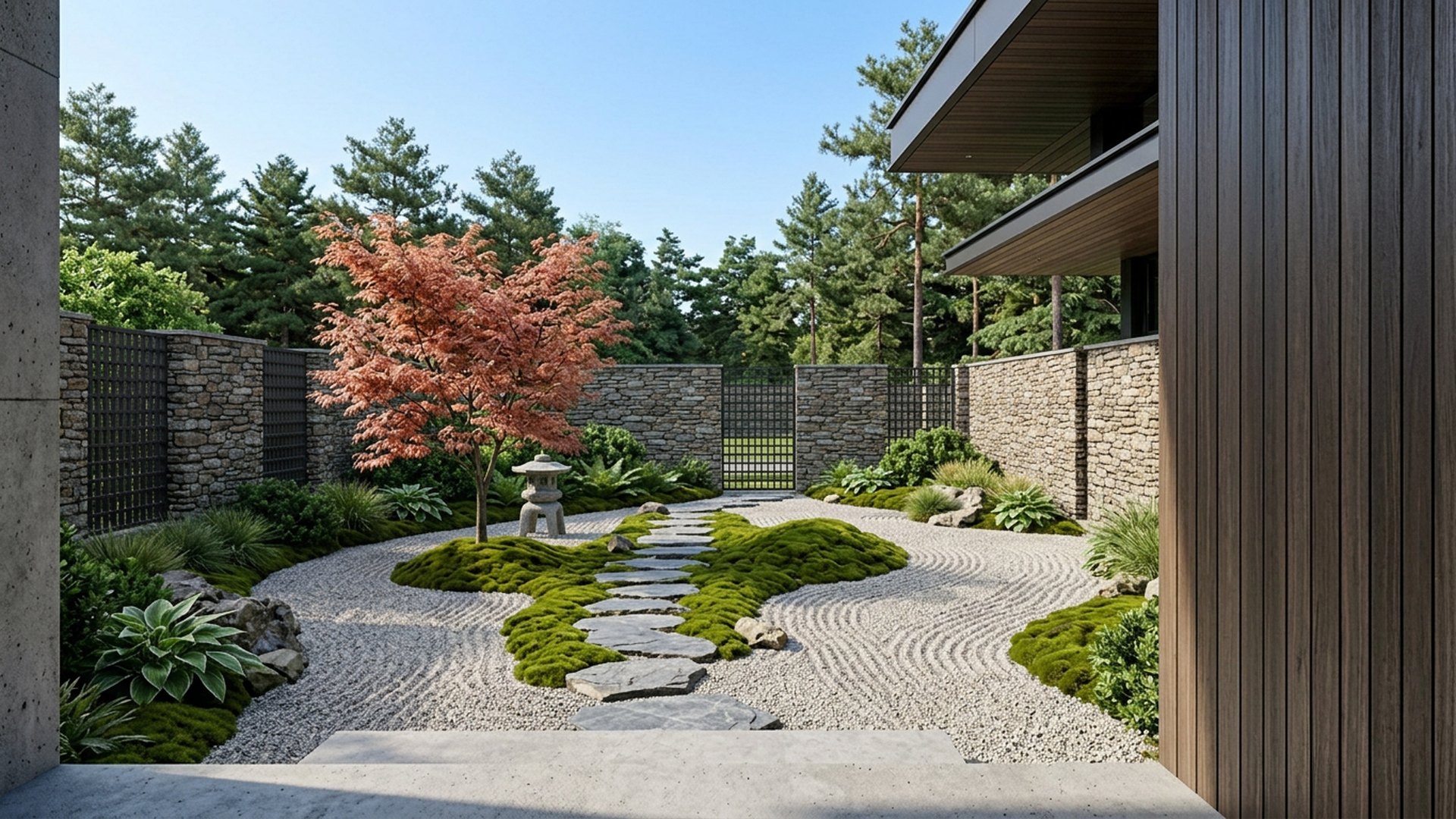 Japanese Garden Designs design concept visualisation photo modern home and garden landscaping. Images Created by www.future-home.shop