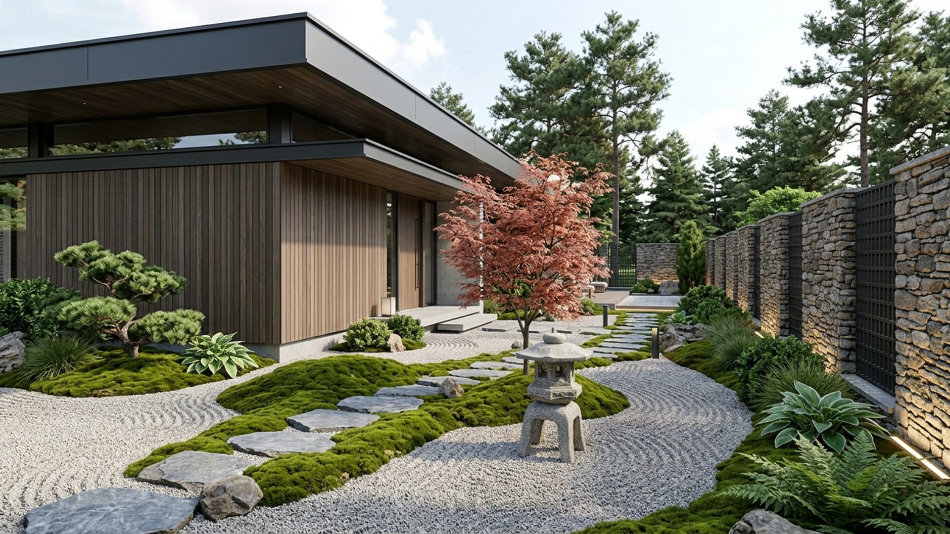 Japanese Garden Designs design concept visualisation photo modern home and garden landscaping. Images Created by www.future-home.shop