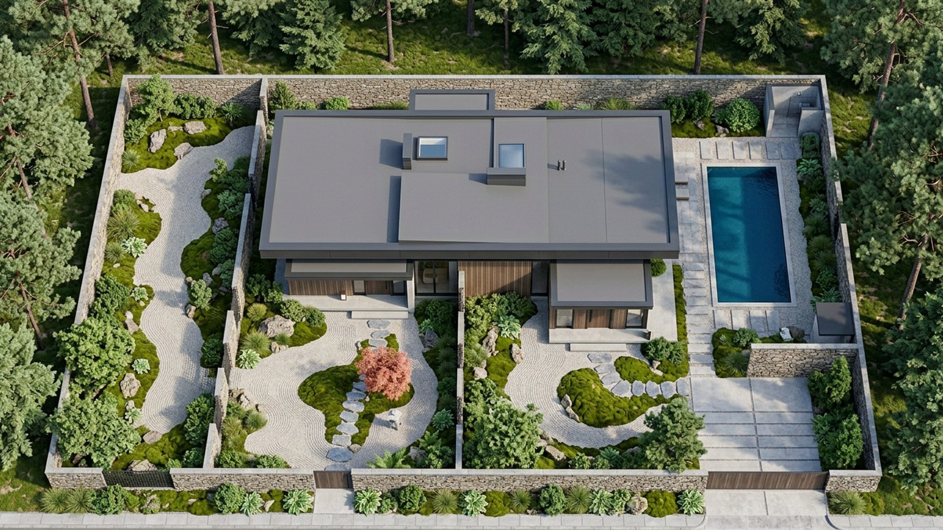 Japanese Garden Designs design concept visualisation photo modern home and garden landscaping. Images Created by www.future-home.shop