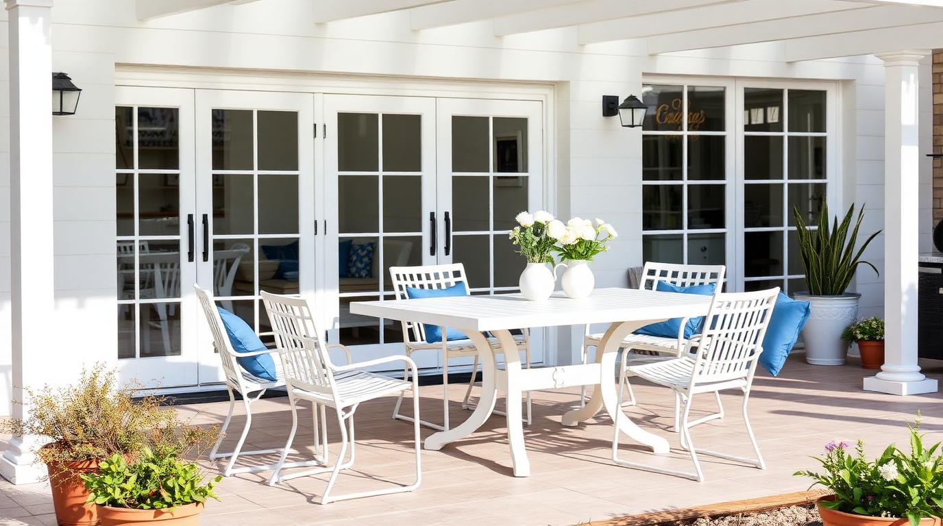 Material Outdoor Furniture design concept visualisation photo modern home and garden landscaping. Images Created by www.future-home.shop