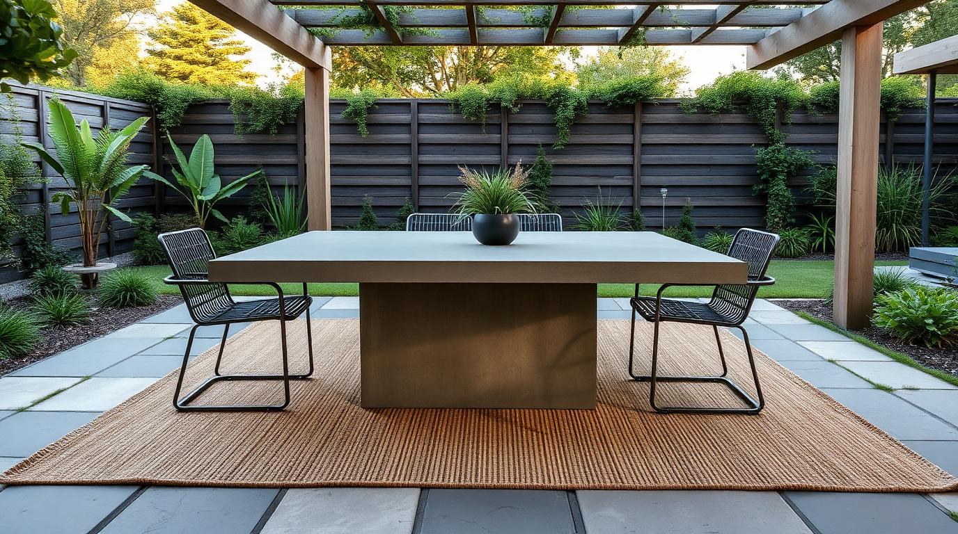 Material Outdoor Furniture design concept visualisation photo modern home and garden landscaping. Images Created by www.future-home.shop