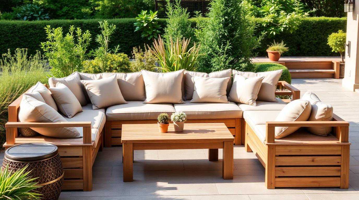 Material Outdoor Furniture design concept visualisation photo modern home and garden landscaping. Images Created by www.future-home.shop