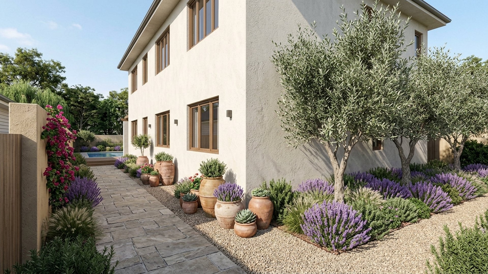 Mediterranean Home Designs design concept visualisation photo modern home and garden landscaping. Images Created by www.future-home.shop