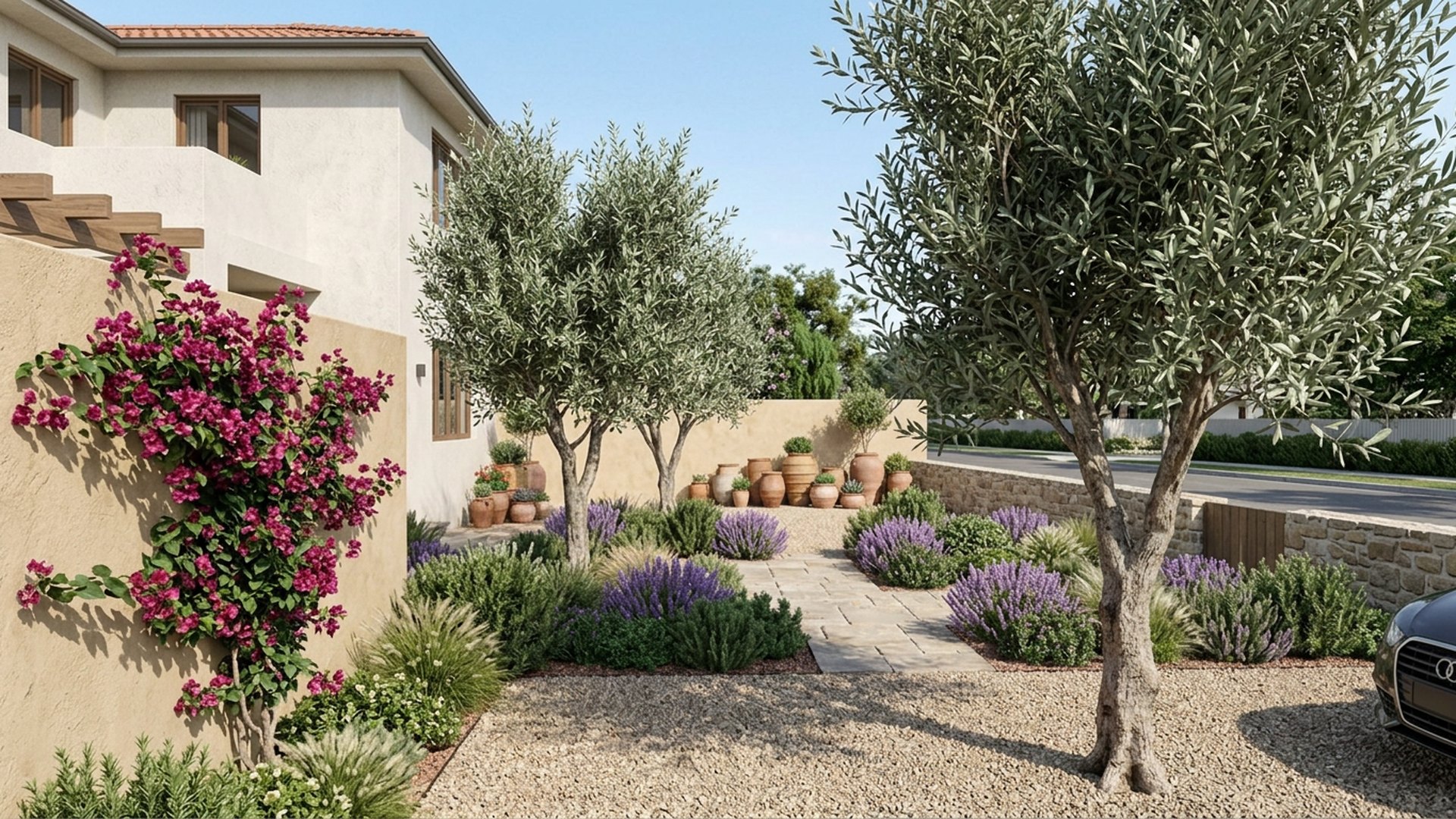 Mediterranean Home Designs design concept visualisation photo modern home and garden landscaping. Images Created by www.future-home.shop