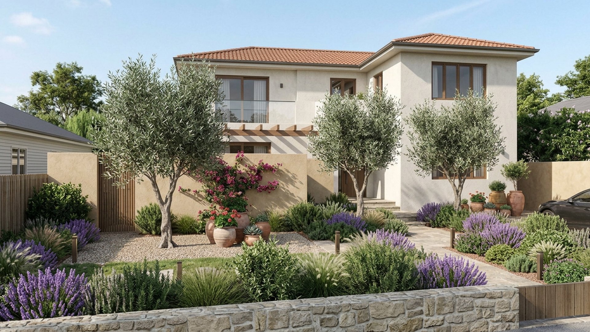 Mediterranean Home Designs design concept visualisation photo modern home and garden landscaping. Images Created by www.future-home.shop