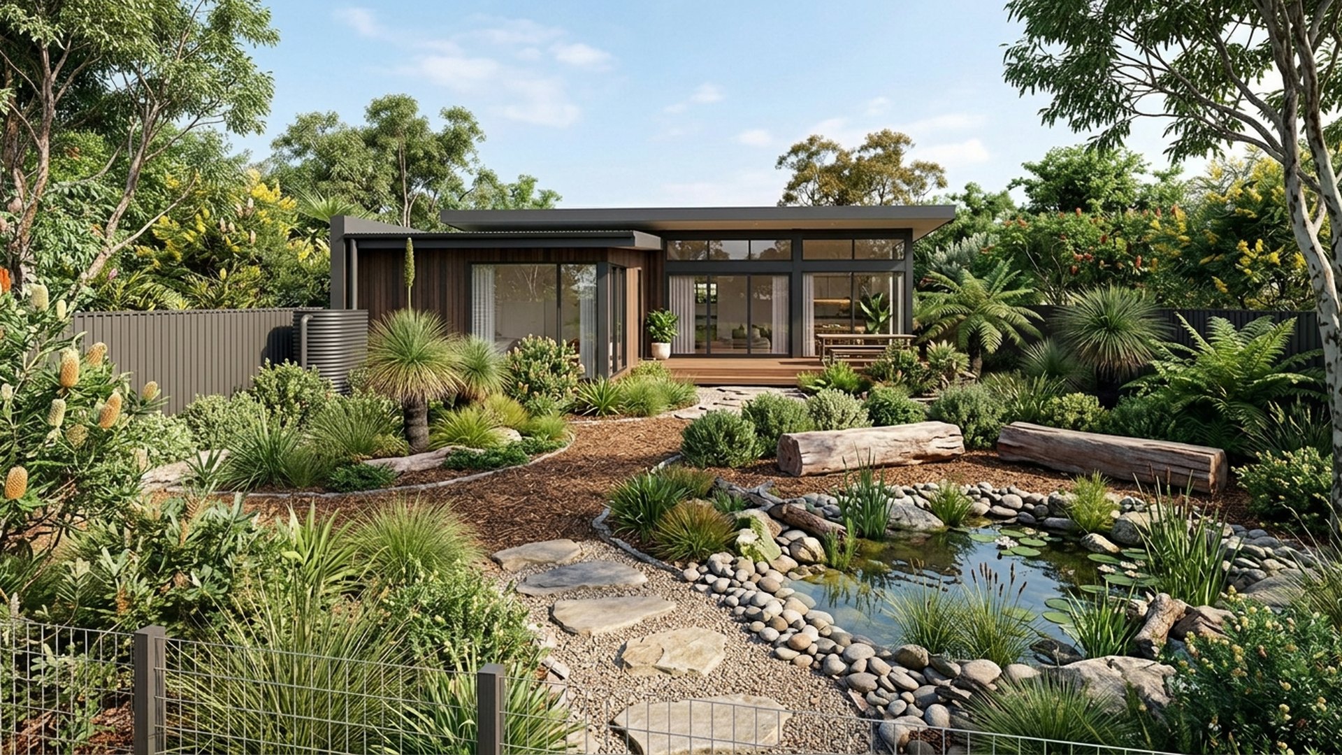 Native Home Designs design concept visualisation photo modern home and garden landscaping. Images Created by www.future-home.shop