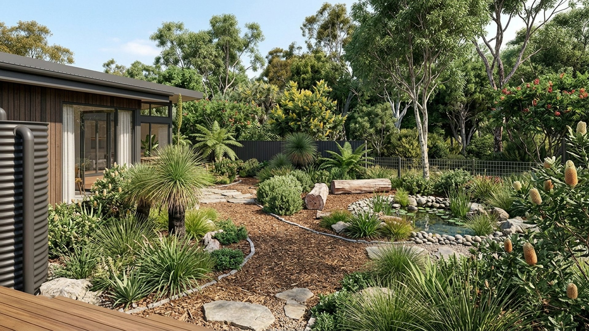 Native Home Designs design concept visualisation photo modern home and garden landscaping. Images Created by www.future-home.shop