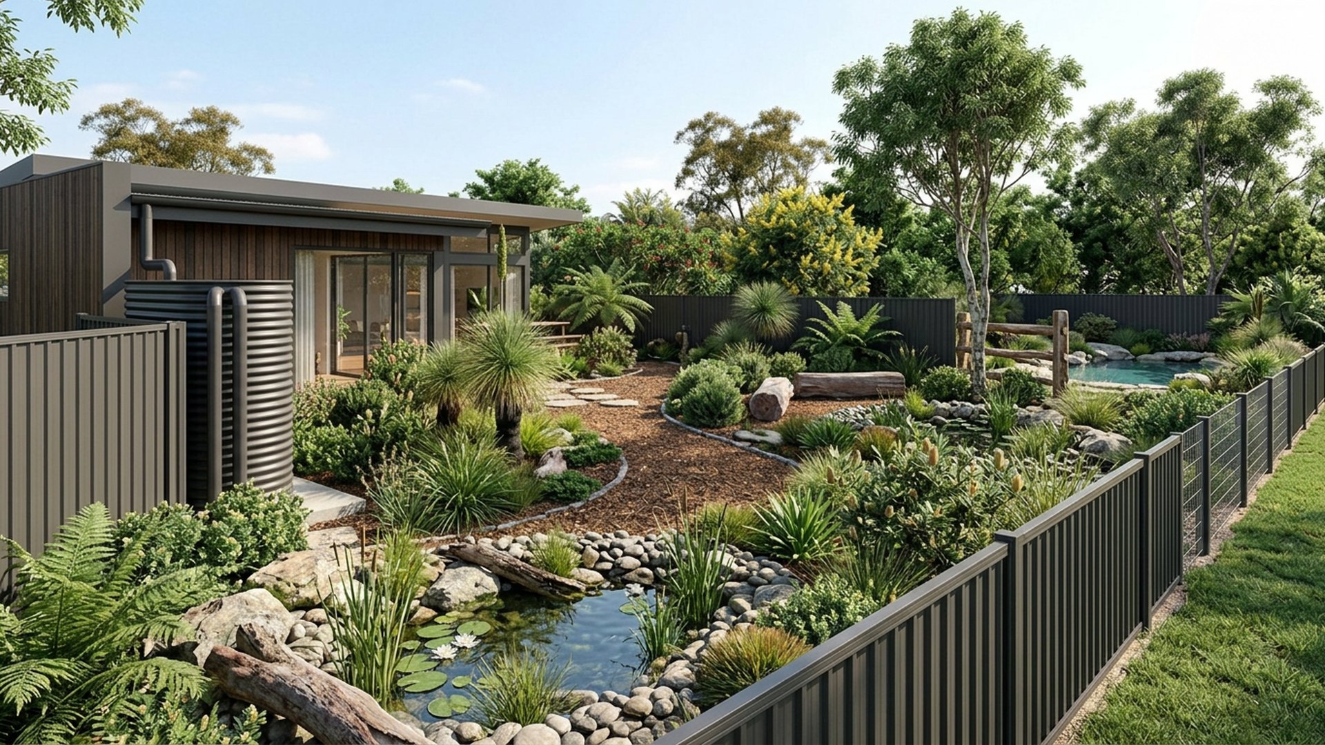 Native Home Designs design concept visualisation photo modern home and garden landscaping. Images Created by www.future-home.shop