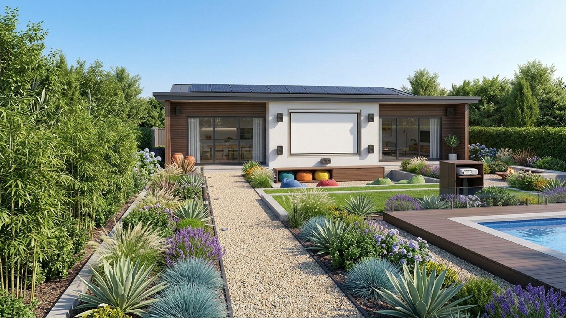 Outdoor Home Designs design concept visualisation photo modern home and garden landscaping. Images Created by www.future-home.shop