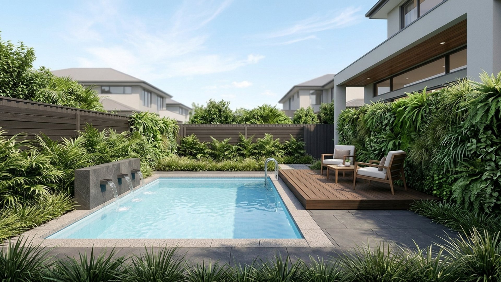 Plunge Pool Designs design concept visualisation photo modern home and garden landscaping. Images Created by www.future-home.shop