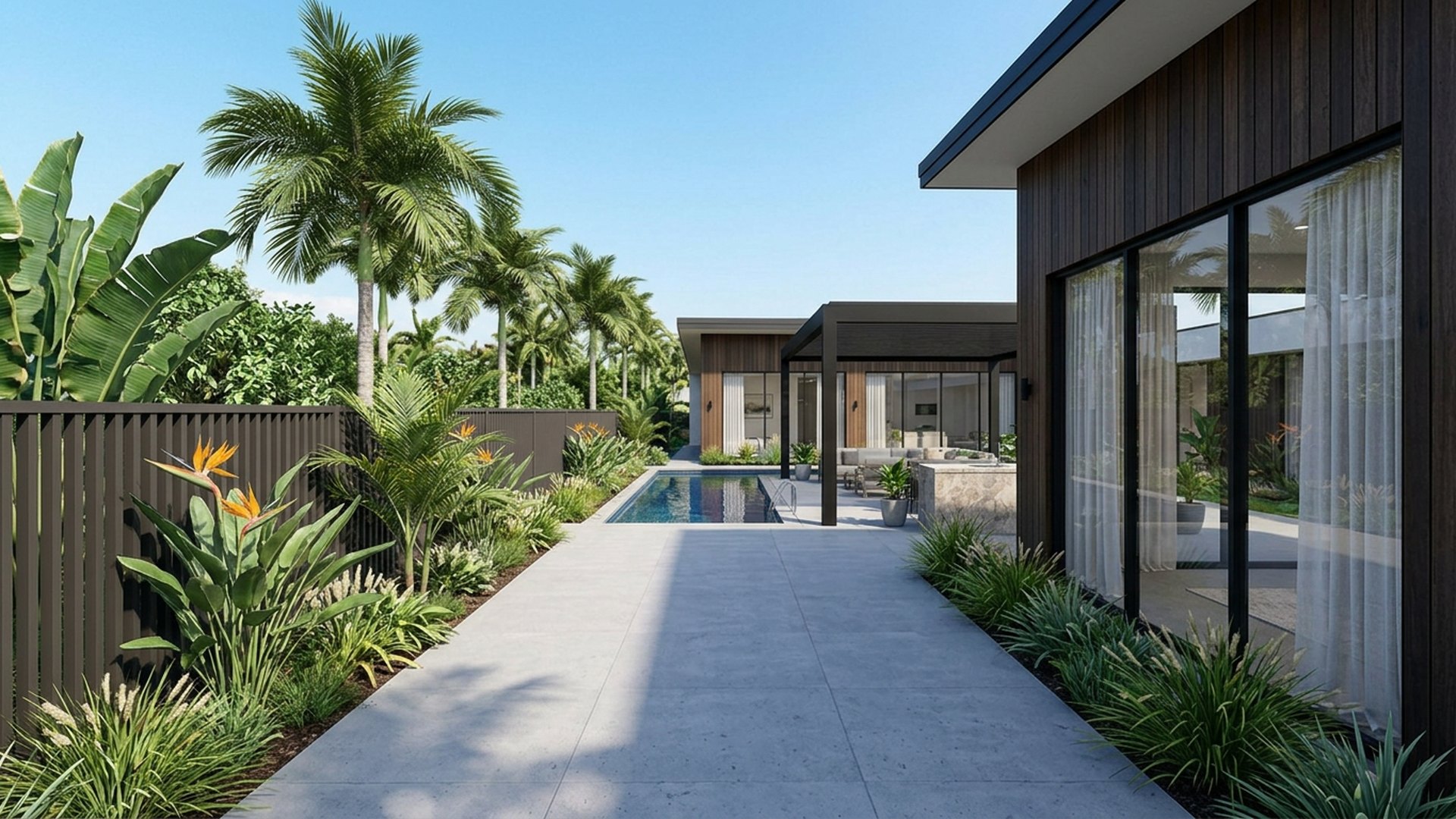 Poolside Pool Designs design concept visualisation photo modern home and garden landscaping. Images Created by www.future-home.shop