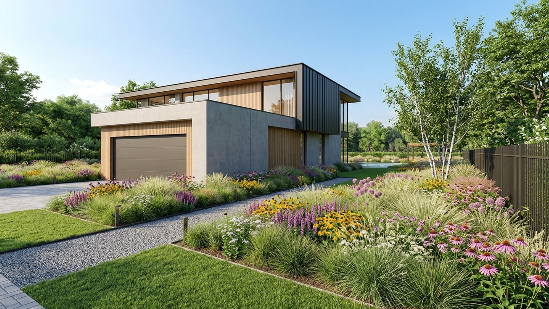 Prairie Home Designs design concept visualisation photo modern home and garden landscaping. Images Created by www.future-home.shop