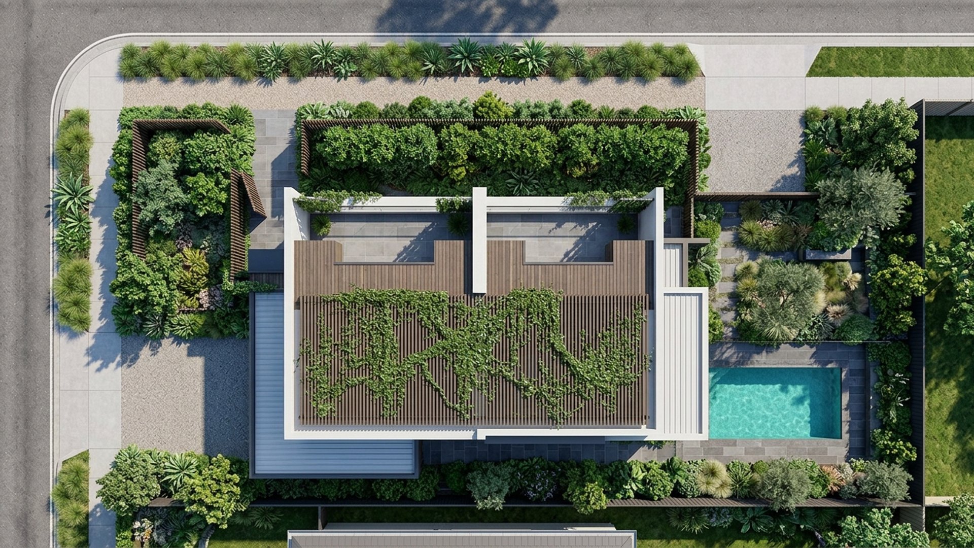 Privacy Home Designs design concept visualisation photo modern home and garden landscaping. Images Created by www.future-home.shop