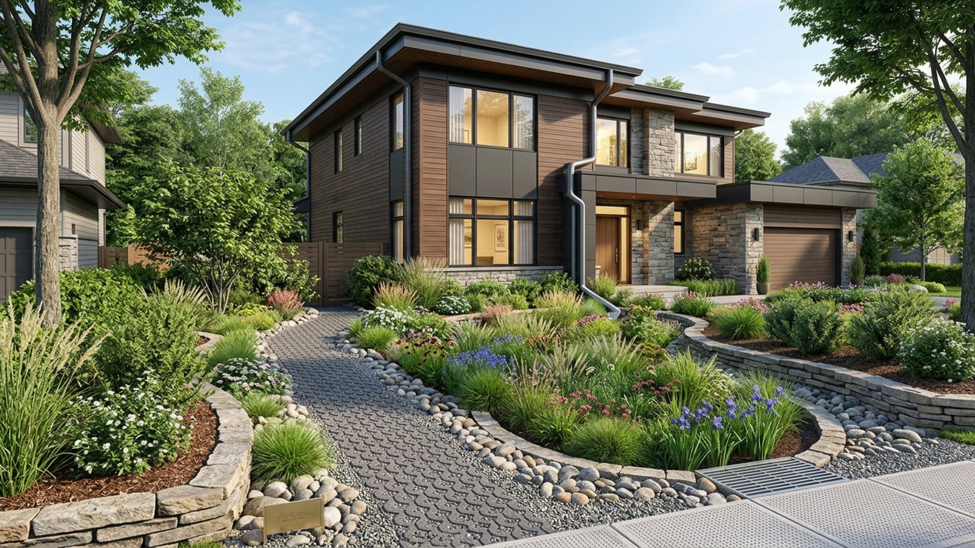 Rain Garden Designs design concept visualisation photo modern home and garden landscaping. Images Created by www.future-home.shop