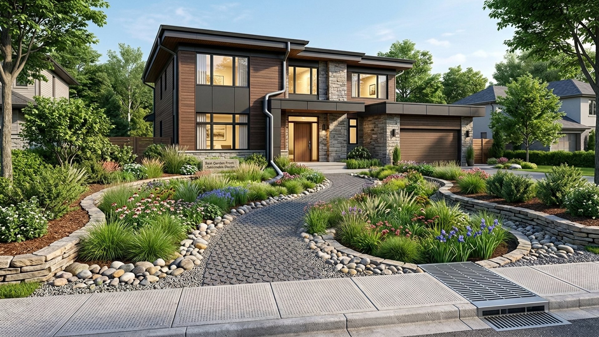 Rain Garden Designs design concept visualisation photo modern home and garden landscaping. Images Created by www.future-home.shop