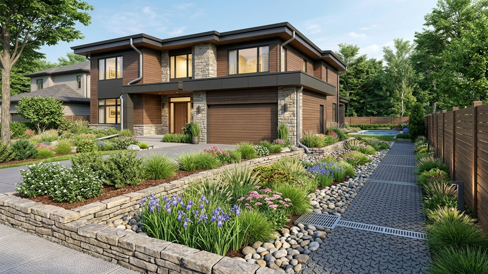 Rain Garden Designs design concept visualisation photo modern home and garden landscaping. Images Created by www.future-home.shop