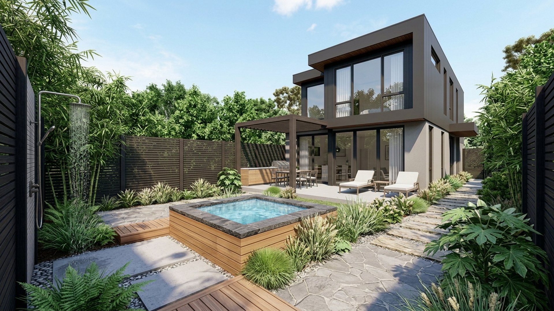 Spa Home Designs design concept visualisation photo modern home and garden landscaping. Images Created by www.future-home.shop