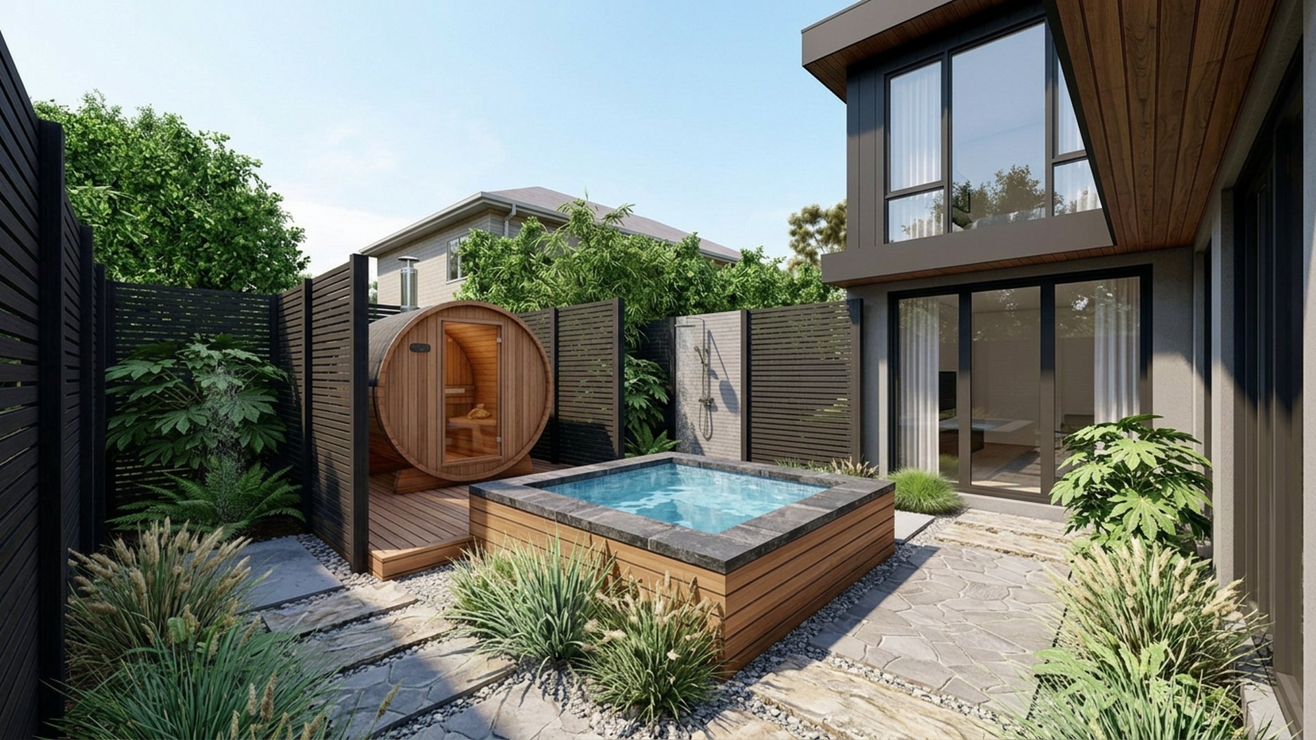 Spa Home Designs design concept visualisation photo modern home and garden landscaping. Images Created by www.future-home.shop