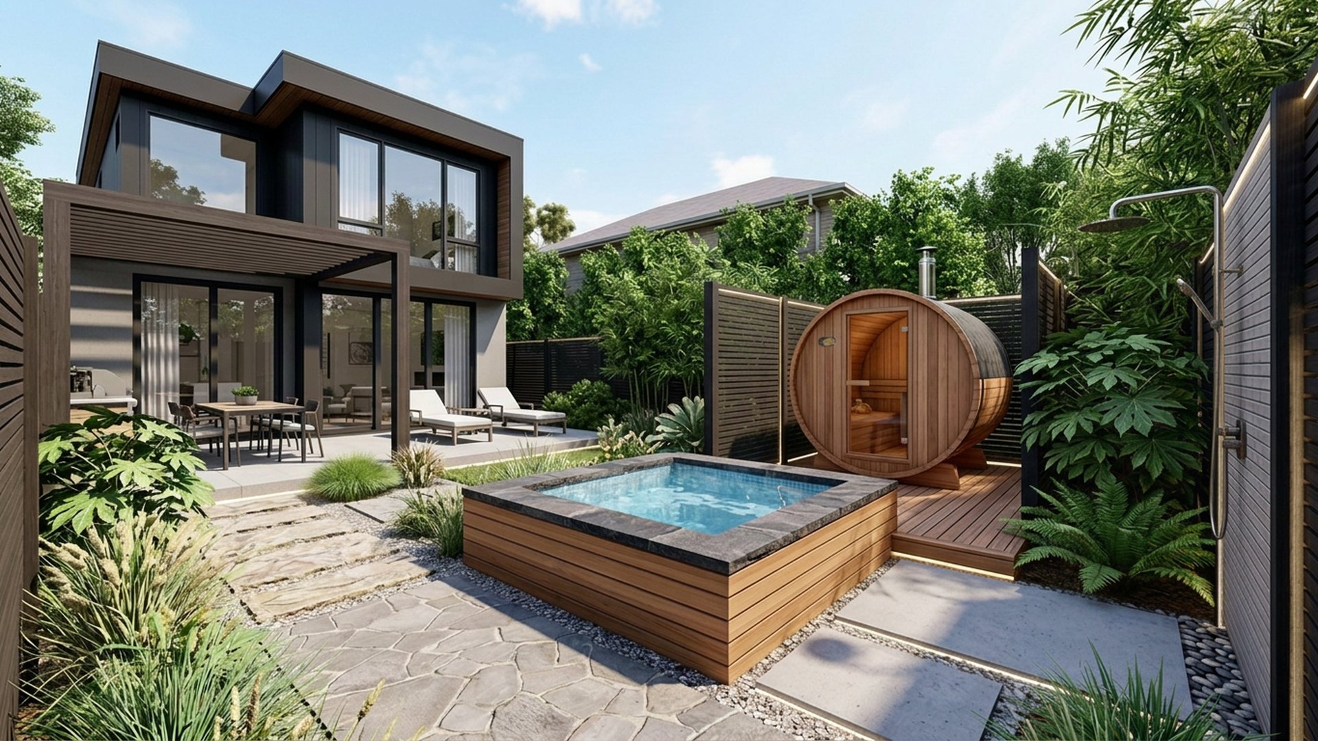 Spa Home Designs design concept visualisation photo modern home and garden landscaping. Images Created by www.future-home.shop