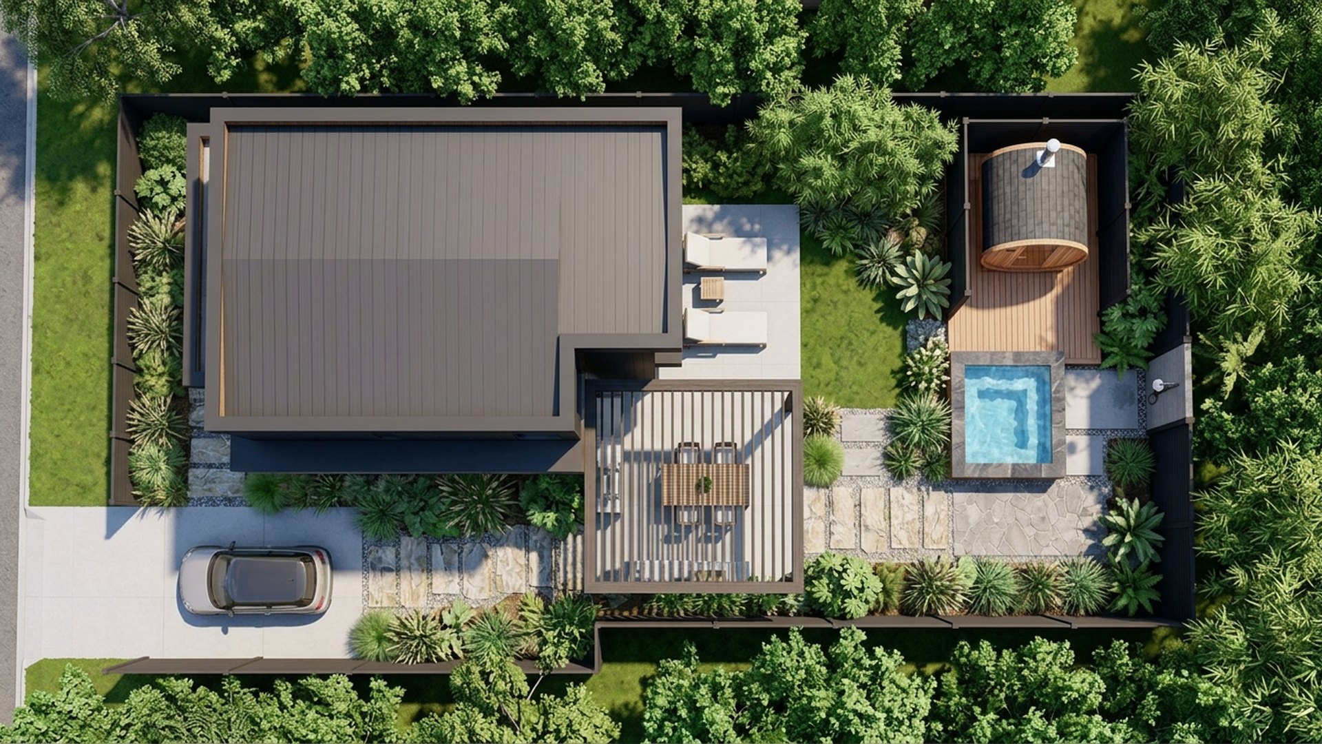 Spa Home Designs design concept visualisation photo modern home and garden landscaping. Images Created by www.future-home.shop