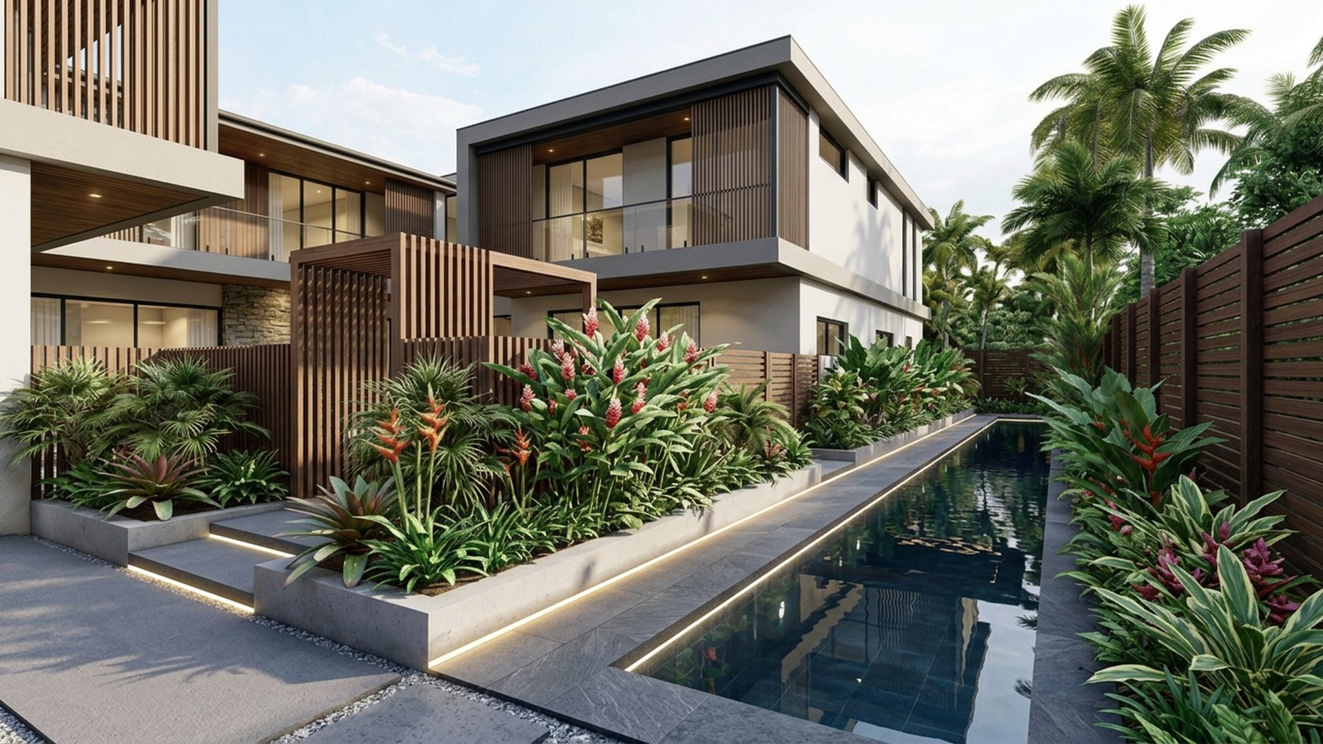 Tropical Home Designs design concept visualisation photo modern home and garden landscaping. Images Created by www.future-home.shop