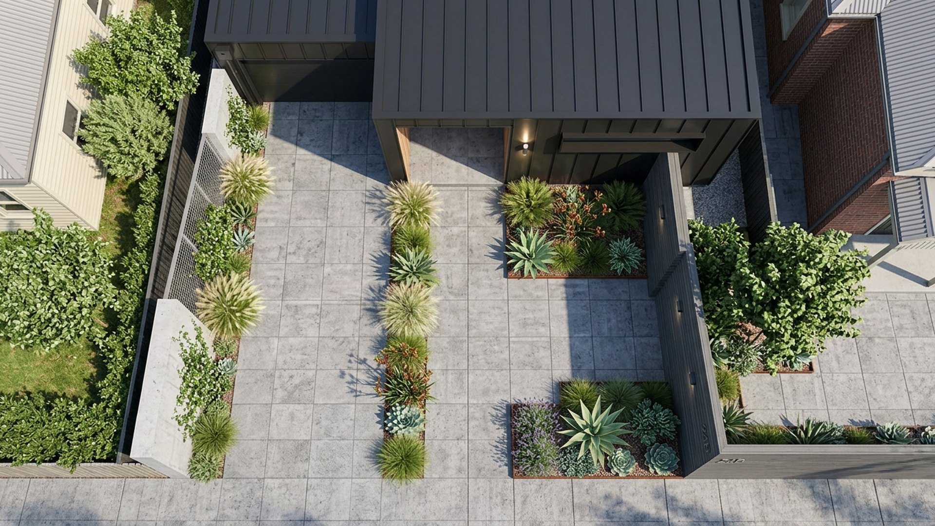 Zero Home Designs design concept visualisation photo modern home and garden landscaping. Images Created by www.future-home.shop